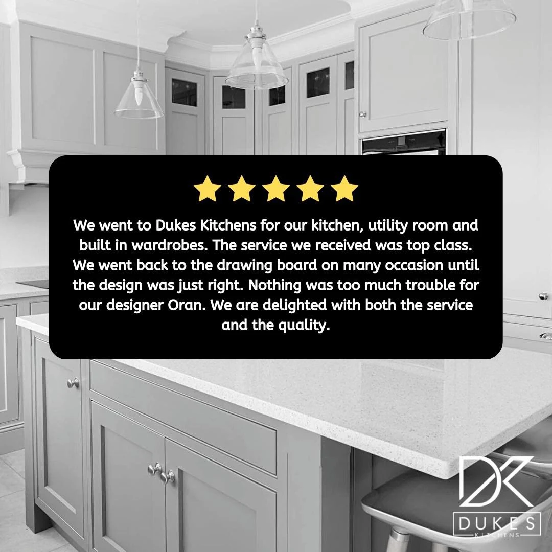 Buncrana in-frame kitchen and its original five-star review artwork