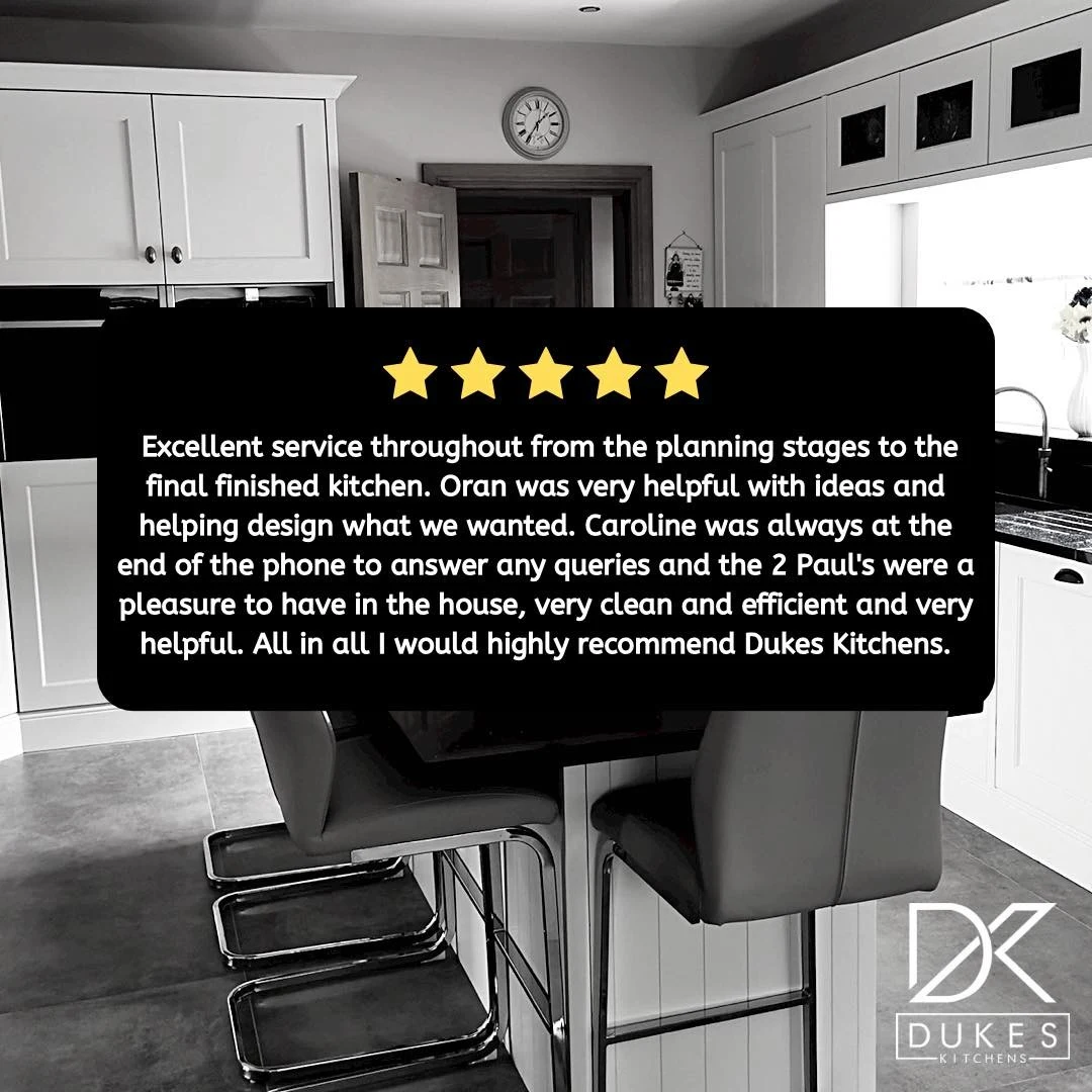 Porcelain beaded kitchen in Muff with five-star customer review artwork